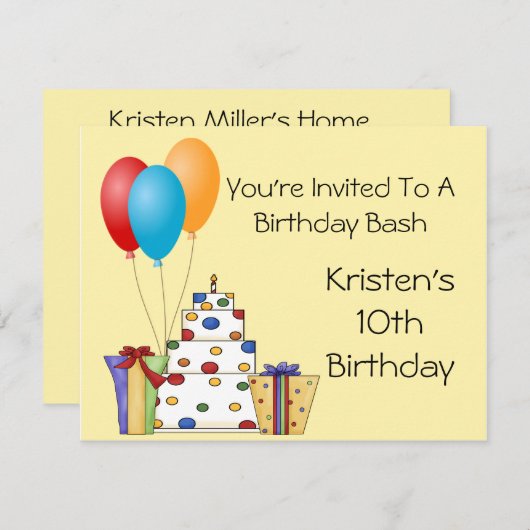 Birthday Bash Invite Kaart (Voorkant / Achterkant)