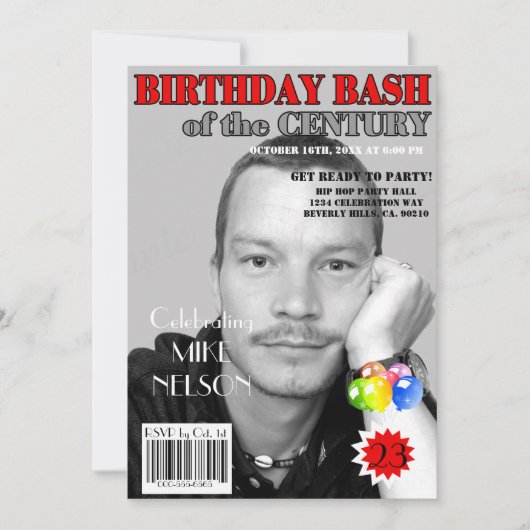 Birthday Bash Red Grey Magazine Hoesje elke leefti Kaart (Voorkant)