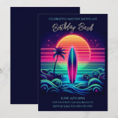 Birthday Bash - Surfen op de Neon Sunset Kaart (Voorkant / Achterkant)