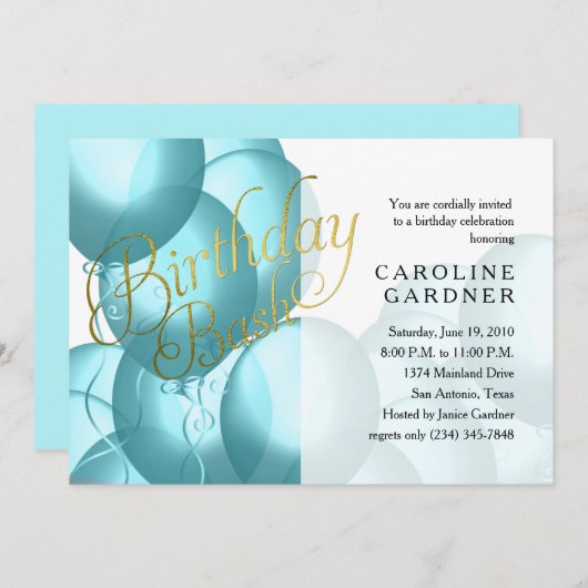Birthday Bash Turquoise-ballonnen om kleur terug Kaart (Voorkant / Achterkant)