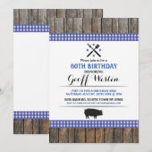 Birthday BBQ Any Age Blue Hog Roast Wood Invite Kaart (Voorkant / Achterkant)