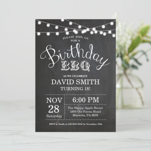 Birthday BBQ Invitation 18th Birthday Chalkboard Kaart (Staand voorkant)