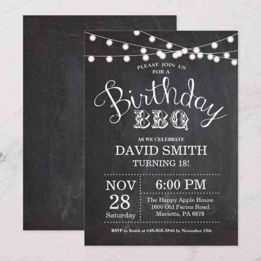 Birthday BBQ Invitation 18th Birthday Chalkboard Kaart (Voorkant / Achterkant)