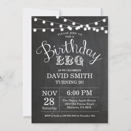 Birthday BBQ Invitation 20th Birthday Chalkboard Kaart (Voorkant)