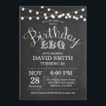 Birthday BBQ Uitnodiging 30th Birthday Chalkboard<br><div class="desc">Verjaardag BBQ Uitnodiging. 30th Birthday Invitation Chalkboard Background with String Lights. 13e 15e 16e 18e 21e 30e 40e 50e 60e 70e 90e 100e, elke leeftijd. Volwassen verjaardag. Vrouw of Man Man Birthday Party. Voor verdere aanpassing, te klikken gelieve de knoop "van de Aanpassing het"en ons ontwerphulpmiddel te gebruiken om deze...</div>