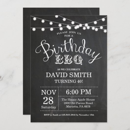Birthday BBQ Uitnodiging 40th Birthday Chalkboard (Voorkant / Achterkant)