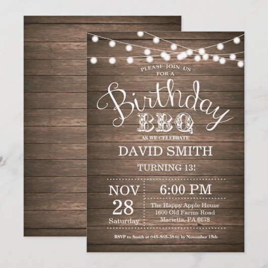 Birthday BBQ Uitnodiging Rustic 13th Birthday (Voorkant / Achterkant)