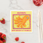 Birthday Beach Name Personalised Octopus Yellow Servetten (Insitu)