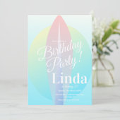 Birthday Beach Surfing Sun Pink Ombre Invitation Kaart (Staand voorkant)