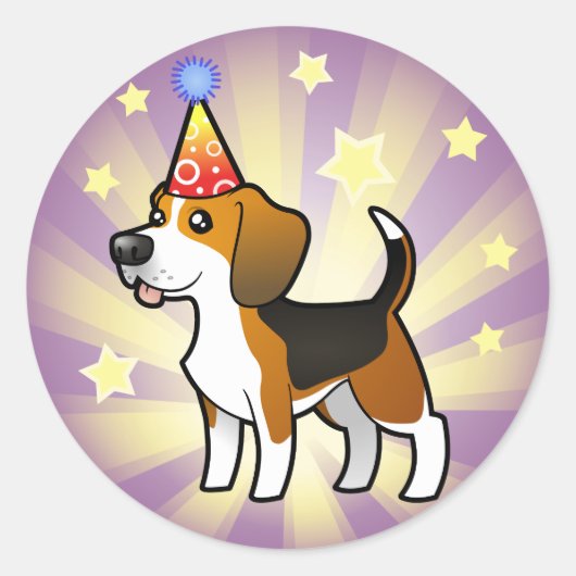 Birthday Beagle Ronde Sticker (Voorkant)