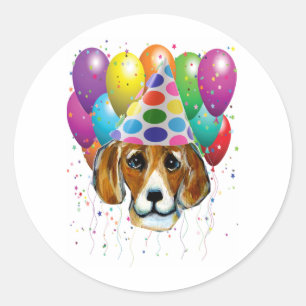BIRTHDAY BEAGLE RONDE STICKER