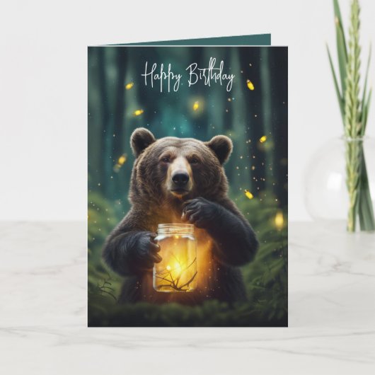 Birthday Bear With Fireflies In Jar Kaart (Voorkant)