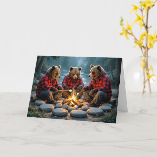 Birthday Bears Roasting Marshmallows Kaart (Gele Bloem)