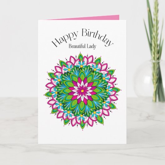 Birthday Beauful Lady Colorful Floral Motif Kaart (Voorkant)