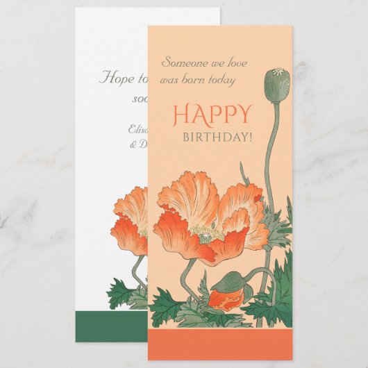 Birthday Beauful poppy CC0101 Ohara Koson Card Kaart (Voorkant / Achterkant)