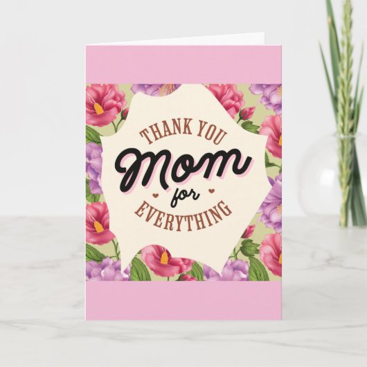 Birthday Bedankt mam Pink Floral Kaart (Voorkant)