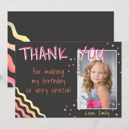 Birthday Bedankt voor je foto-kaart Stars Girl (Voorkant / Achterkant)
