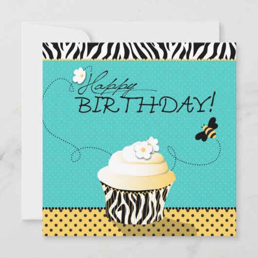 Birthday Bee & Cupcake Birthday Kaart (Voorkant)