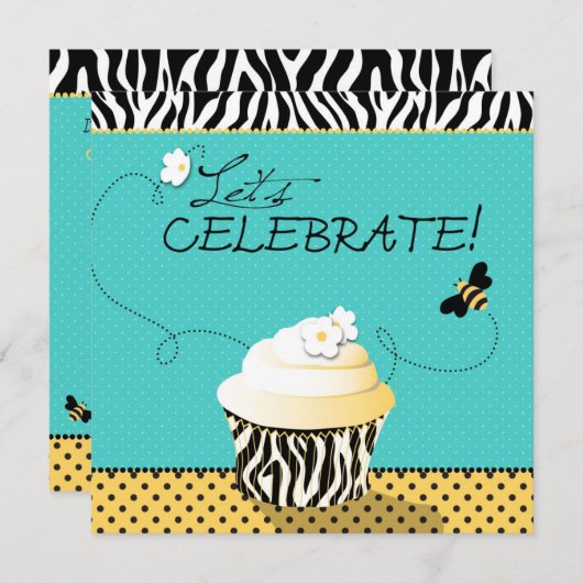 Birthday Bee & Cupcake Birthday Kaart (Voorkant / Achterkant)