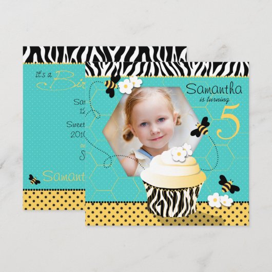 Birthday Bee Cupcake Birthday Kaart (Voorkant / Achterkant)