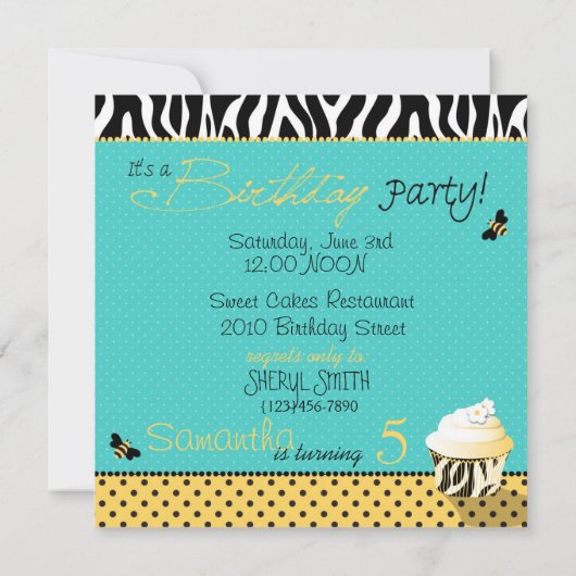 Birthday Bee Cupcake Birthday Kaart (Achterkant)