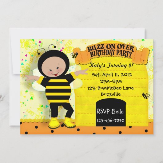 Birthday Bee Invitation Kaart (Voorkant)