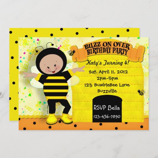 Birthday Bee Invitation Kaart (Voorkant / Achterkant)