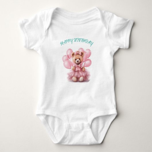 Birthday Beer Bash: Happy Birthday Teddy Bear T-S Romper (Voorkant)