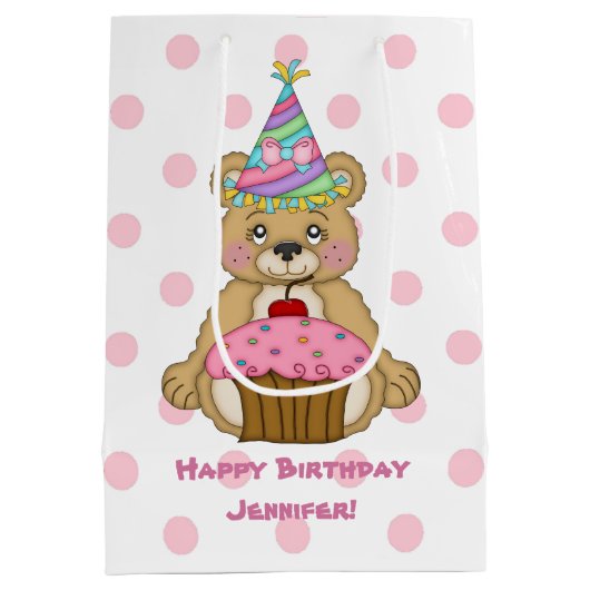 Birthday Beer Cupcake roze gepersonaliseerd Medium Cadeauzakje (Achterkant)