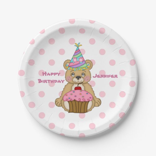 Birthday Beer Pink Cupcake Polkadot Persoonlijk Papieren Bordje (Voorkant)