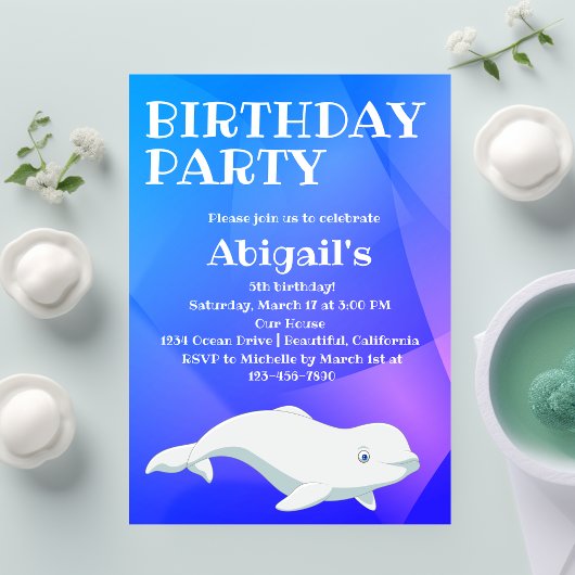 Birthday Beluga Whale Blue en Pink Arctic Ocean Kaart