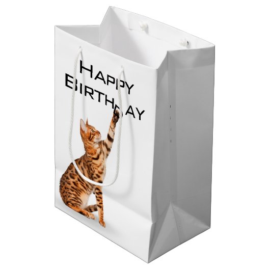 Birthday Bengal Cat Medium Cadeauzakje (Voorkant Gekanteld)