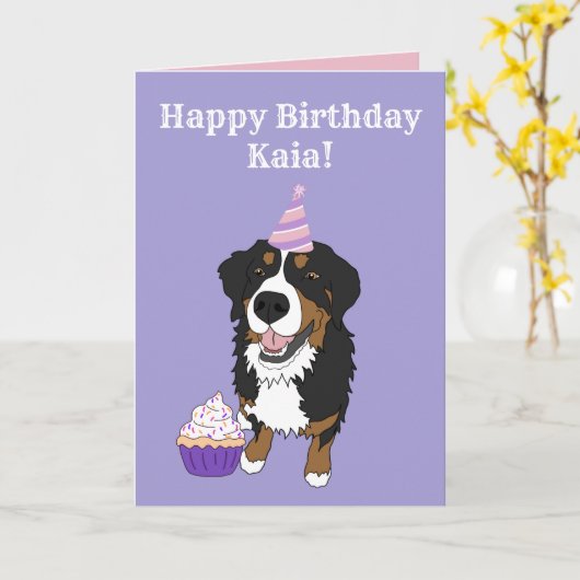 Birthday Bernese Mountain Dog Kaart (Gele Bloem)