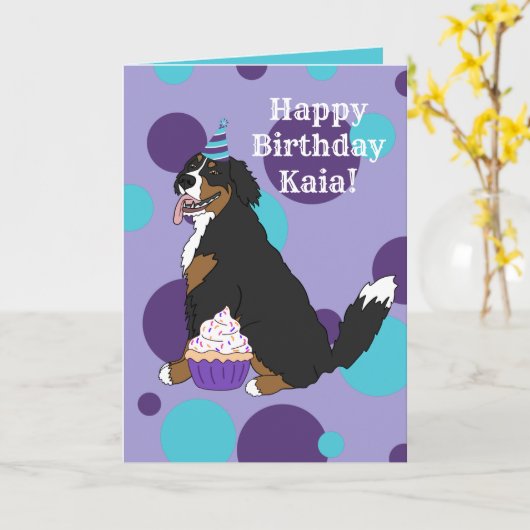 Birthday Bernese Mountain Dog Kaart (Gele Bloem)