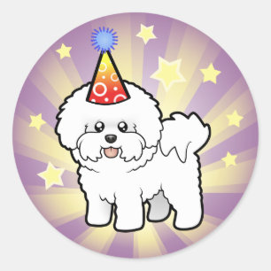 Birthday Bichon Frise Ronde Sticker