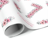 Birthday Big 7th Girl Pink Flowers Green Foliage Cadeaupapier (Rol Hoek)