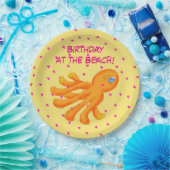 Birthday bij de "Beach Whimsy Octopus Yellow Oranj Papieren Bordje (Feest)