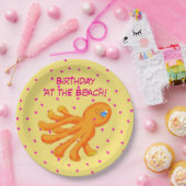 Birthday bij de "Beach Whimsy Octopus Yellow Oranj Papieren Bordje (Feest)