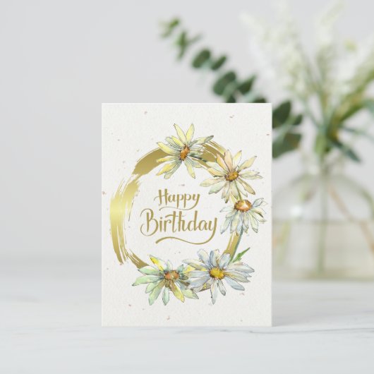 Birthday Bijbel Verse Gold Lijst Daisies Briefkaart (Staand voorkant)