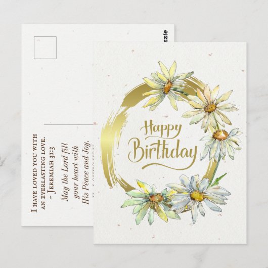 Birthday Bijbel Verse Gold Lijst Daisies Briefkaart (Voorkant / Achterkant)