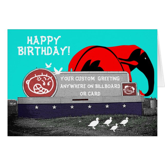 BIRTHDAY BILLBOARD CUSTOM W/ ELEPHANT DUCKS BIRD (Voorkant Horizontaal)
