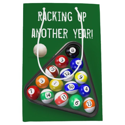 Birthday Billiard Balls on Green Medium Cadeauzakje (Voorkant)