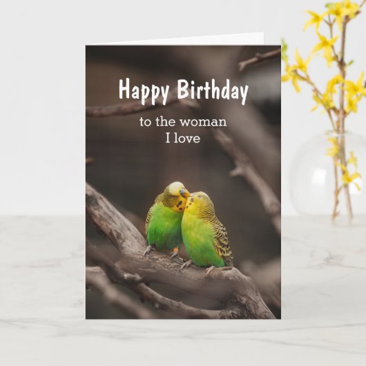 Birthday Bird Cuddling Budgies Parakeet Kaart (Gele Bloem)