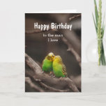 Birthday Bird Cuddling Budgies Parakeet Man I love Kaart<br><div class="desc">Custom Happy Birthday to the man I love with cuddling Budgies Parakeet Birds</div>