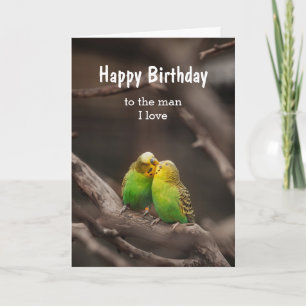 Birthday Bird Cuddling Budgies Parakeet Man I love Kaart
