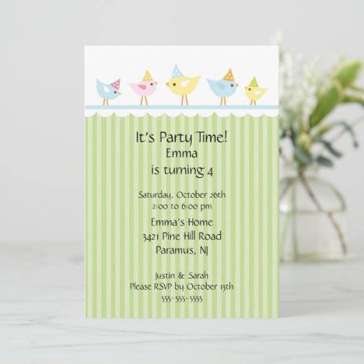 Birthday Birds Kids Birthday Uitnodiging (Staand voorkant)