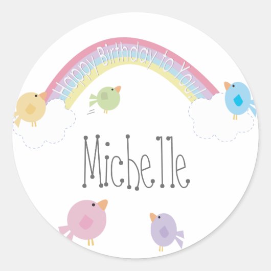 Birthday Birds Persoonlijke naam Cupcake Topper Ronde Sticker (Voorkant)