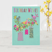 Birthday Birds with Presents on a Branch Kaart (Gele Bloem)