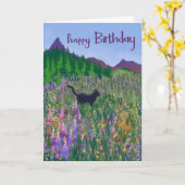 Birthday Black Cat and Wildflowers Kaart (Gele Bloem)