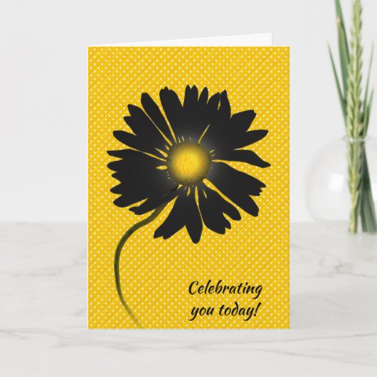 Birthday Black Daisy On Polka Dots Kaart (Voorkant)